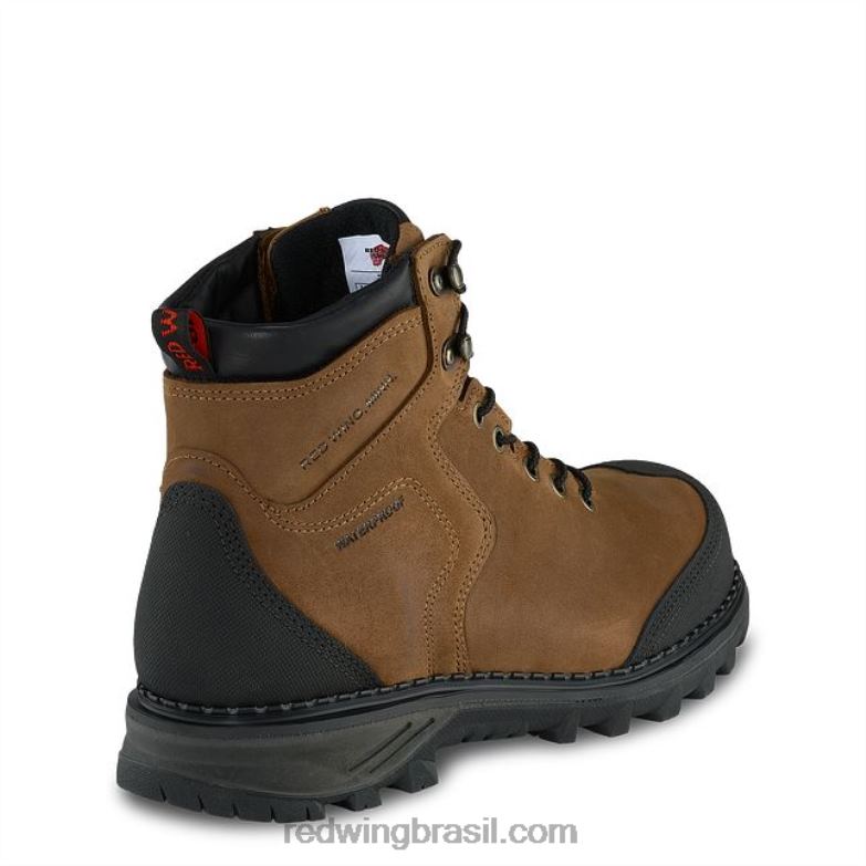 Bota masculina de segurança à prova d\água de 6 polegadas estilo 2415 com tração para trabalho marrom DRV60109 Red Wing
