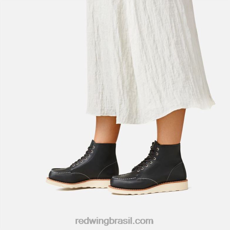 Heritage - Style 3428 Bota feminina clássica moc de 6 polegadas em couro áspero e resistente preto DRV60188 Red Wing