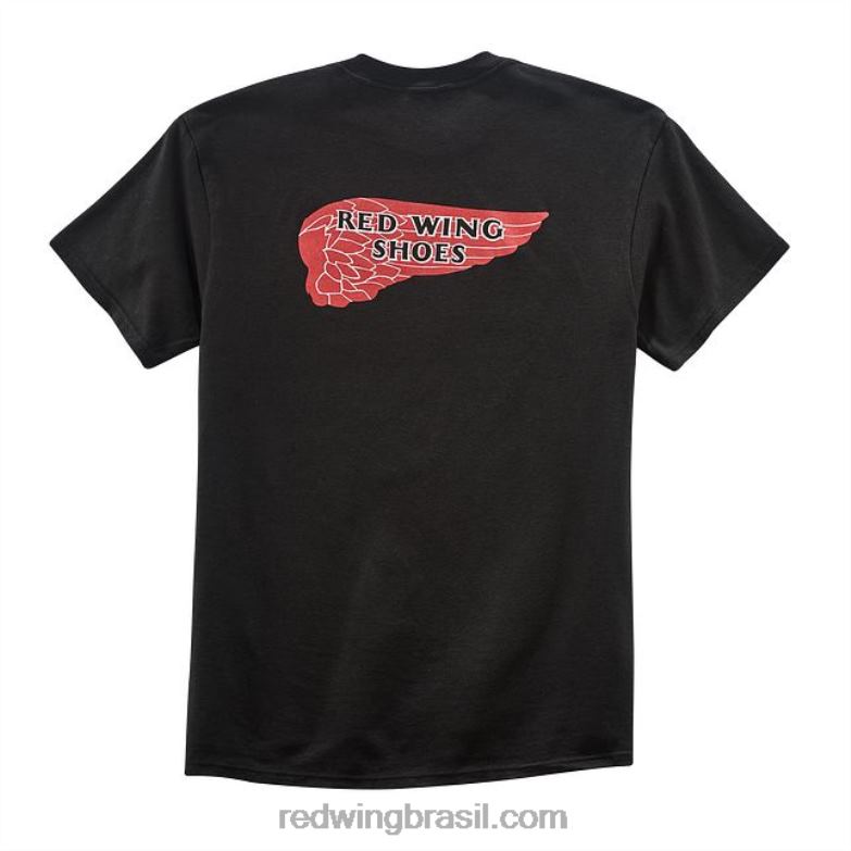 camiseta estilo 97406 ringer com logo unissex em algodão preto DRV60258 Red Wing
