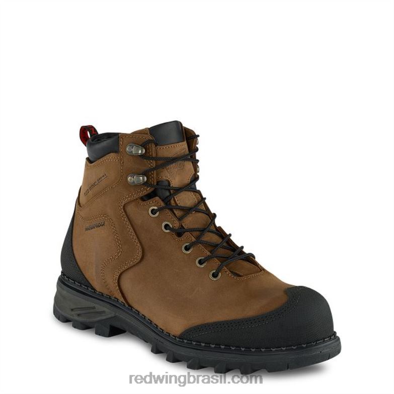 Bota masculina de segurança à prova d'água de 6 polegadas estilo 2415 com tração para trabalho marrom DRV60109 Red Wing